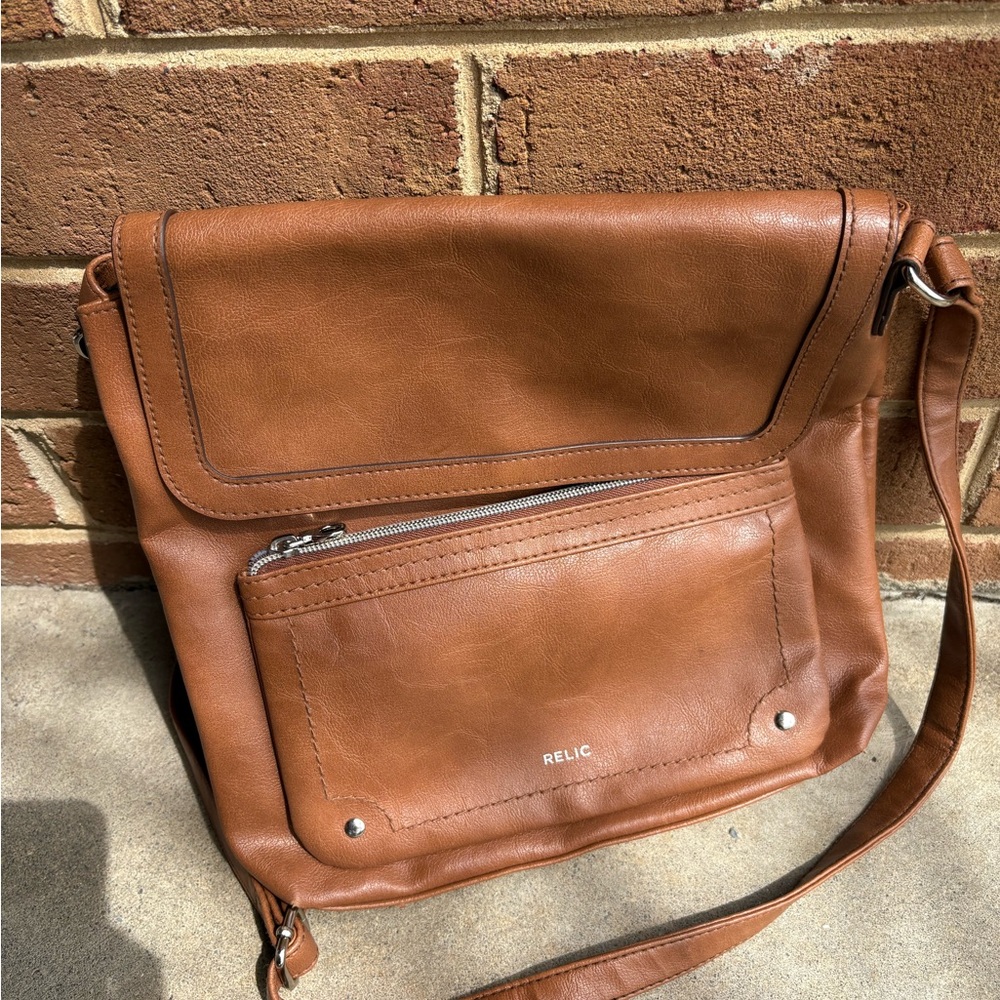 Relic Evie English Tan Faux Leather Flap Crossbody Shoulder Bag